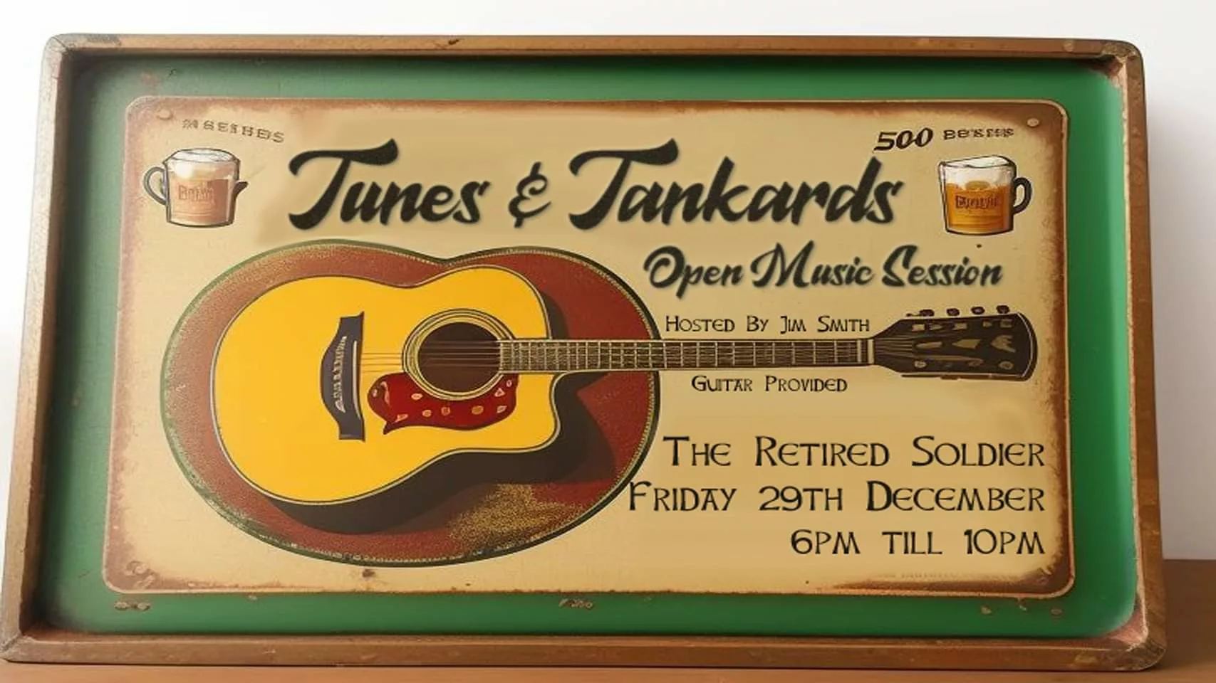 Tunes and Tankards open mic at the Retired Soldier. Malvern Rocks Gig Guide for Music in Malvern. Gigs, concerts, live music, open mic nights. Make Malvern your destination for music.